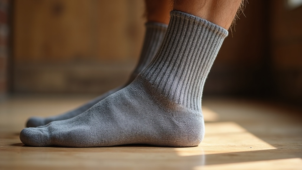 Close-up of compression sock graduated knit structure on ankle