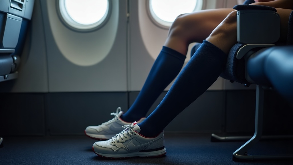 Graduated compression socks for flying on a long-haul flight