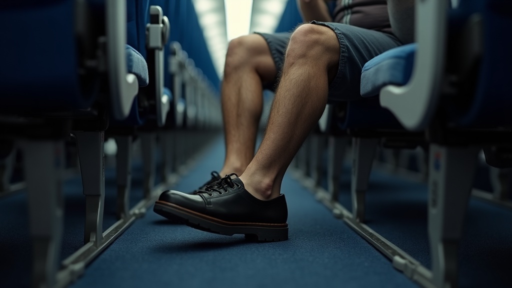 Swollen ankles from sitting still on a long flight in economy class