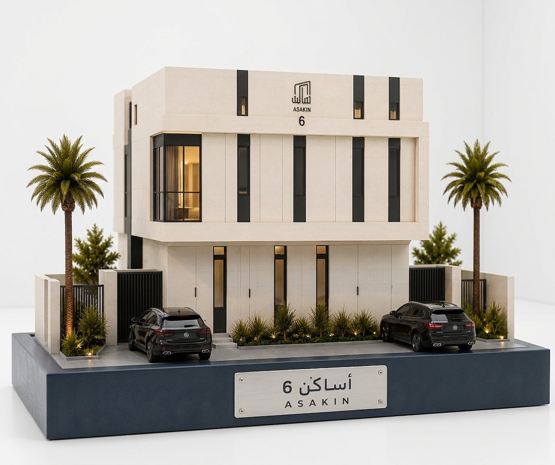 ASAKIN 6 architectural house model with cars — free 3D model
