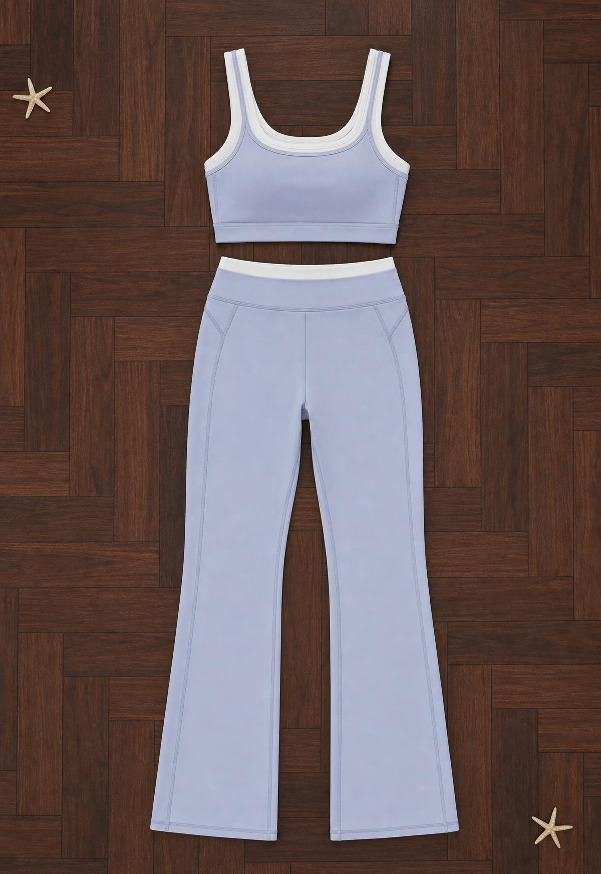 Pale Blue Activewear Set – Crop Top & Flared Leggings