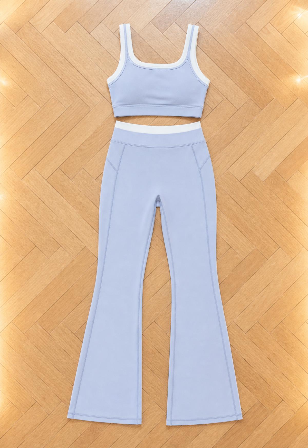 Powder Blue Flared Leggings & Sports Bra Activewear Set