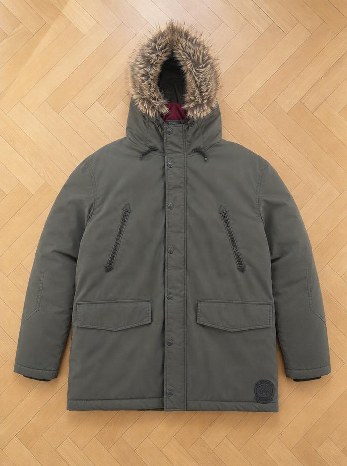 Springfield Olive Padded Parka with Faux Fur Hood Trim