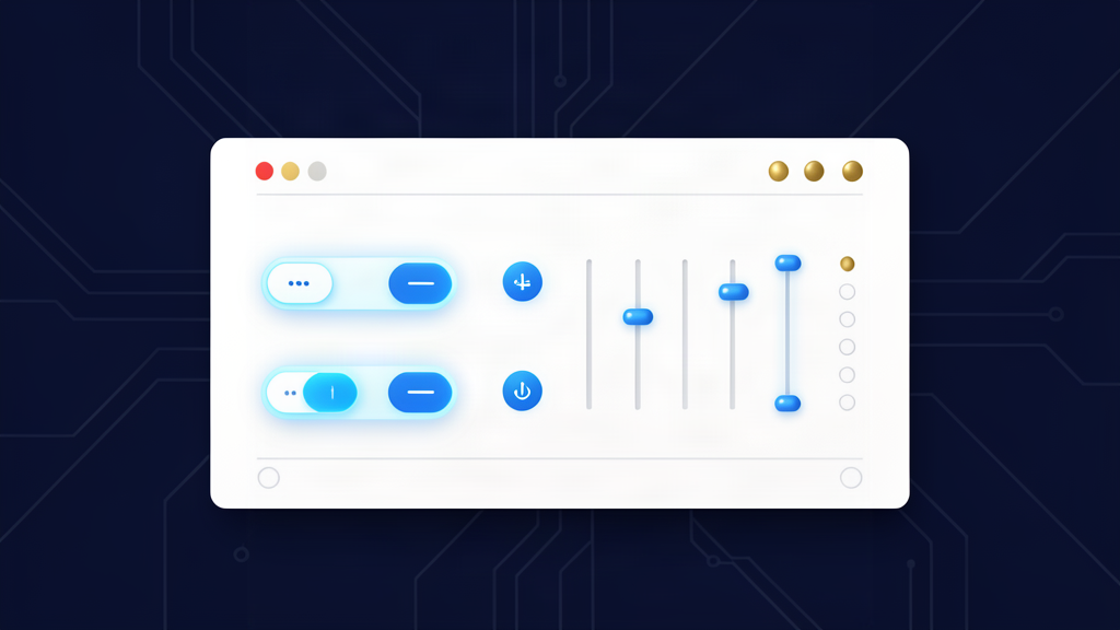 AI control panel with blue toggles and gold indicators