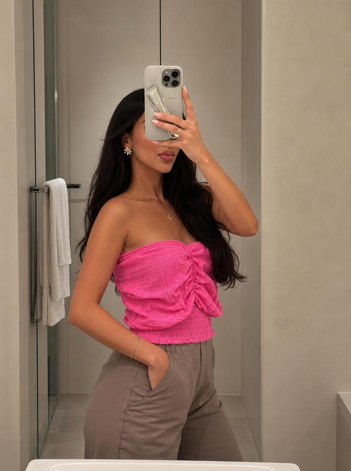 Pink Crinkle Ruched Skirt – Bright Textured Style