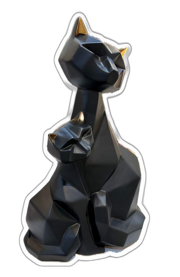 geometric black cat and kitten sculpture — free 3D model