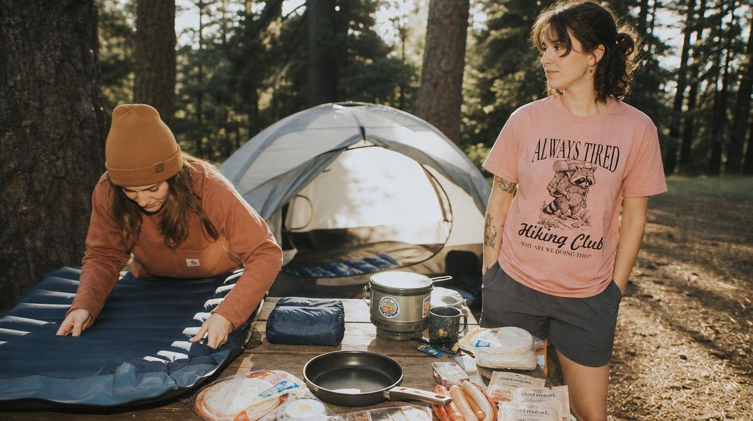 Preparing camping gear at home before trip