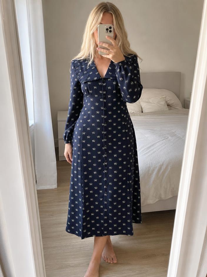 Printed Long-Sleeve Shirt Dress with Elephant Pattern - Very Good