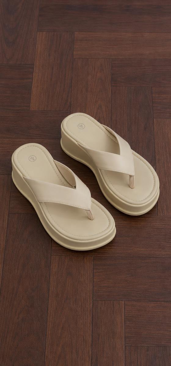 Cream Beige Platform Flip Flop Sandals