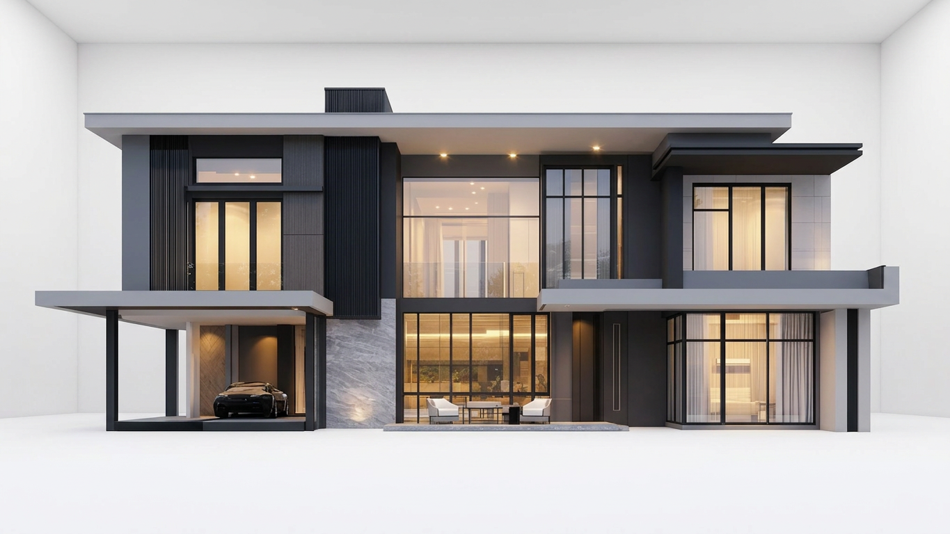 modern multi-story house with carport — free 3D model