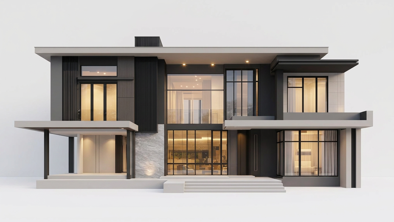 modern multi-story house with large windows — free 3D model