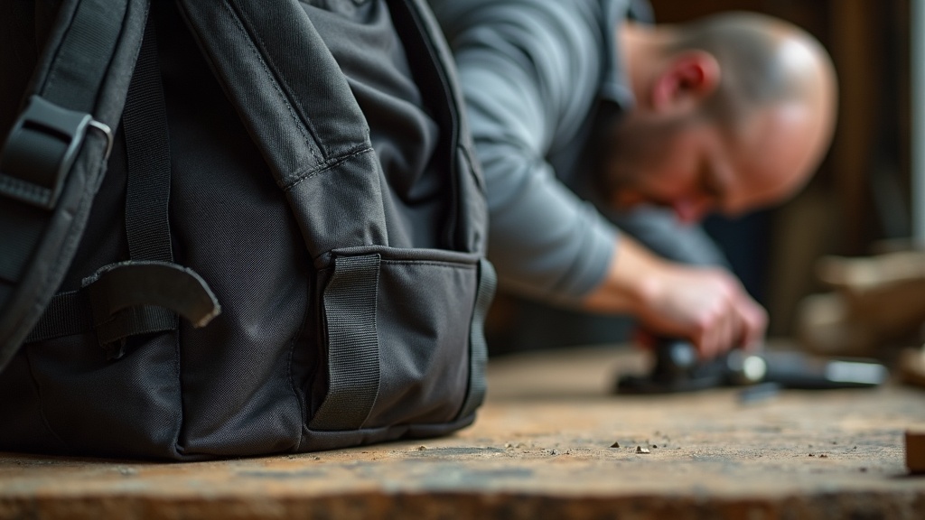 Costuras reforzadas en mochila de herramientas profesional