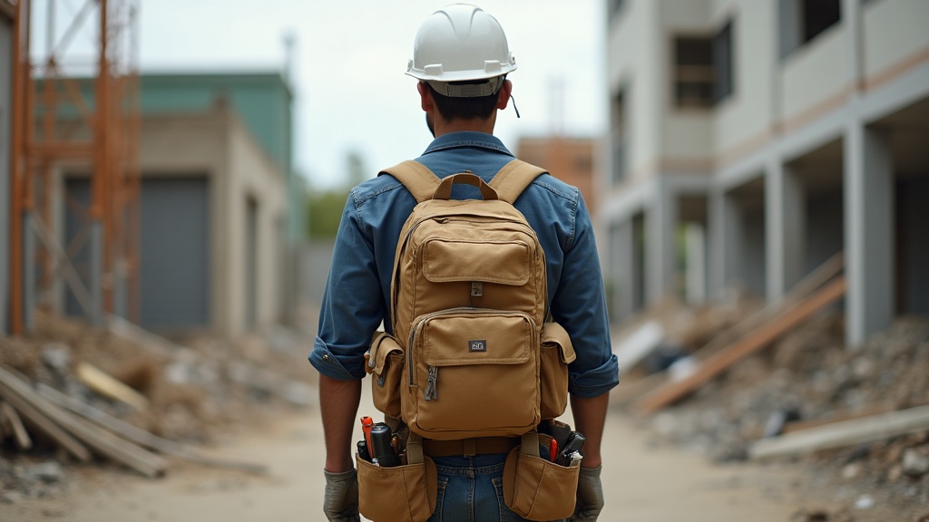 Mochila de herramientas con distribución de peso en obra