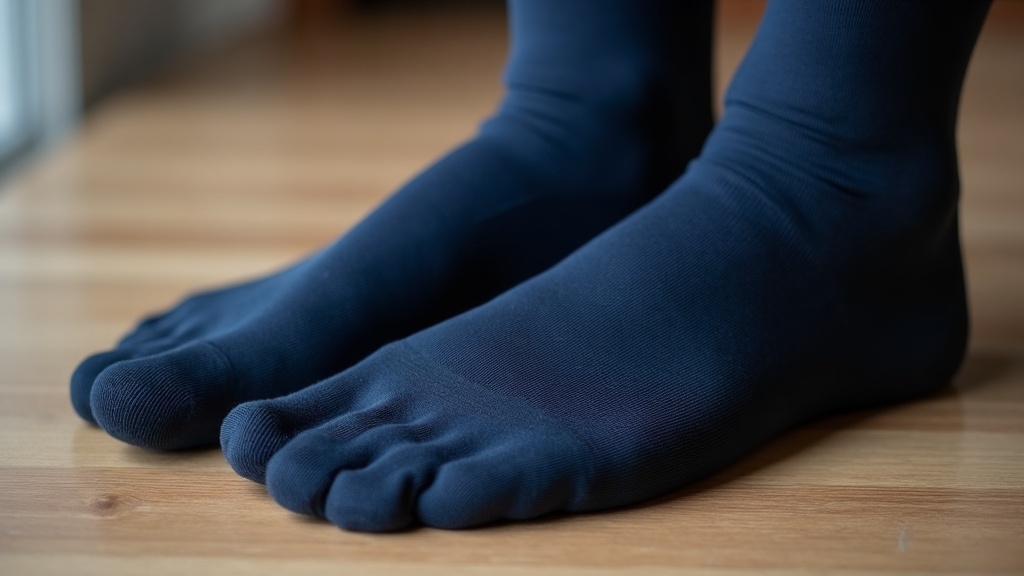 Graduated compression flight socks showing ribbed ankle weave