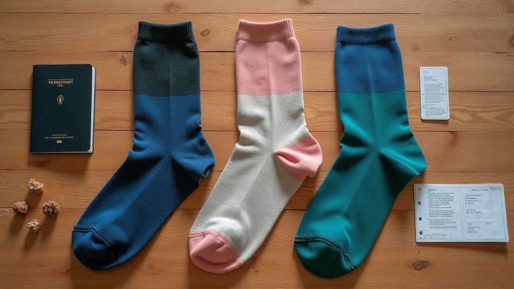 Comparison of compression socks for flying, flat lay