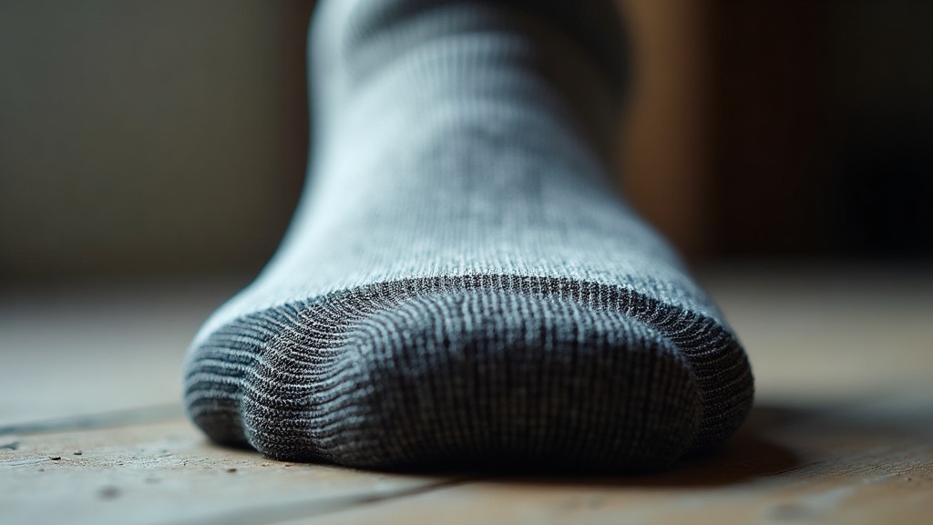 Reinforced heel cushioning detail on a heavy duty work sock