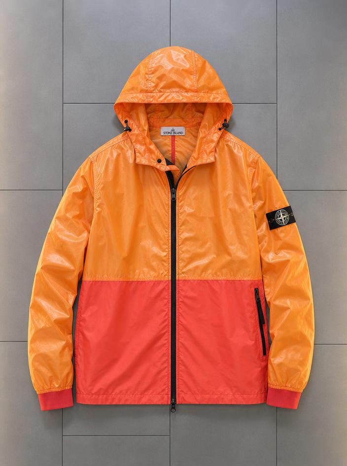 Stone Island orange colour-block hooded windbreaker jacket