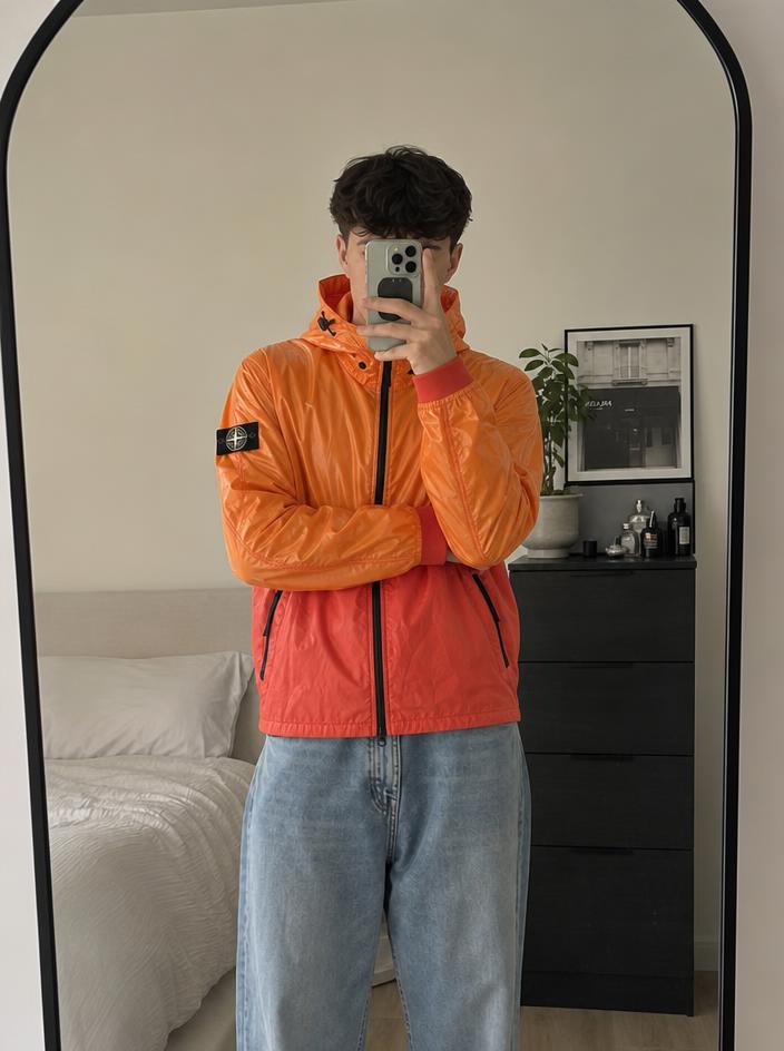 Stone Island Orange Colour-Block Hooded Jacket Very Good