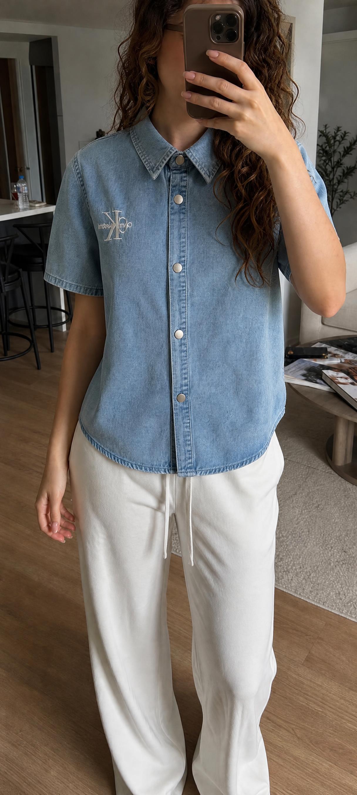 Calvin Klein Jeans light blue denim shirt with CK logo