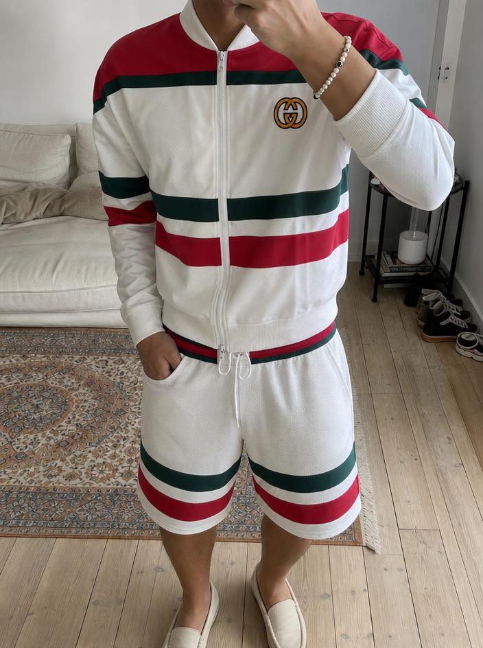 Gucci White Red Green Track Jacket & Shorts Set