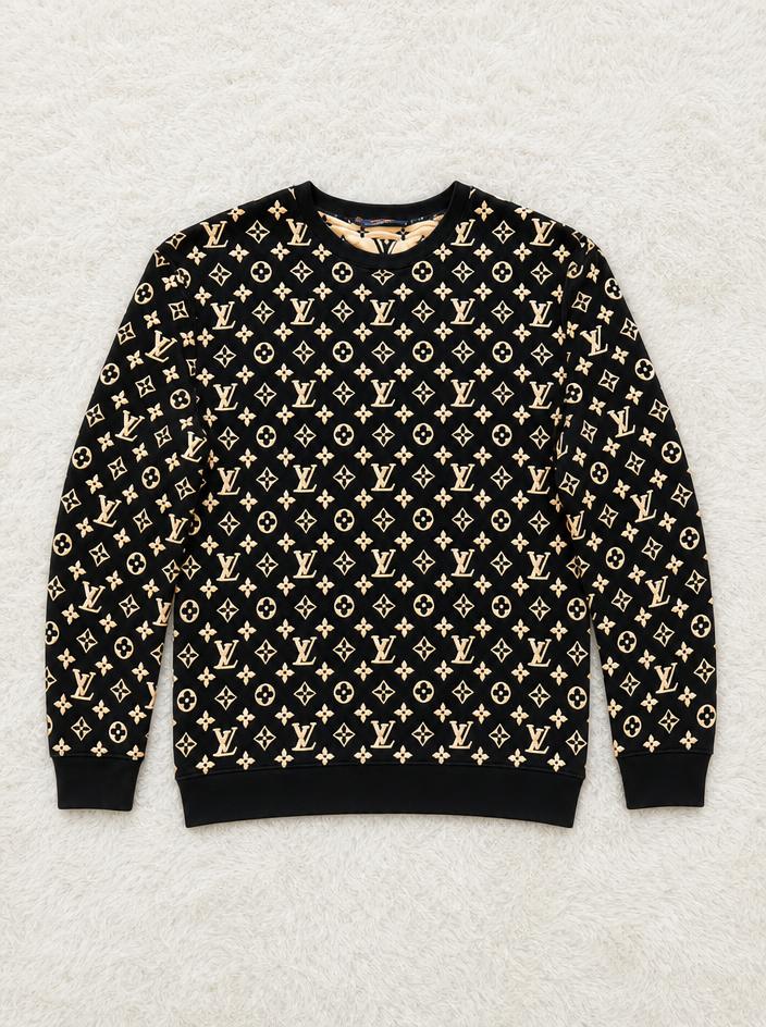 Louis Vuitton Monogram Print Sweatshirt Black Crew Neck Very Good