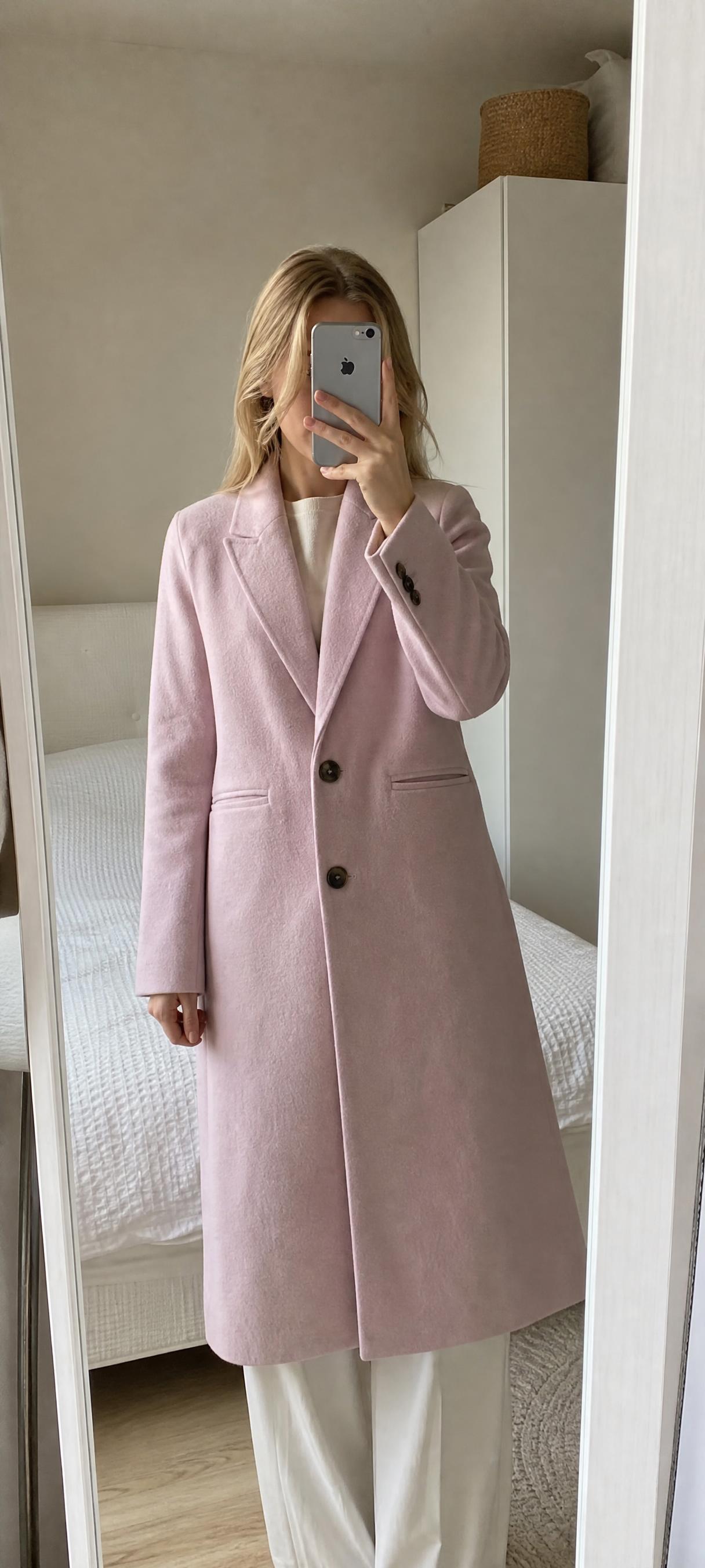 Pink Longline Tailored Coat with Black Buttons - Like New