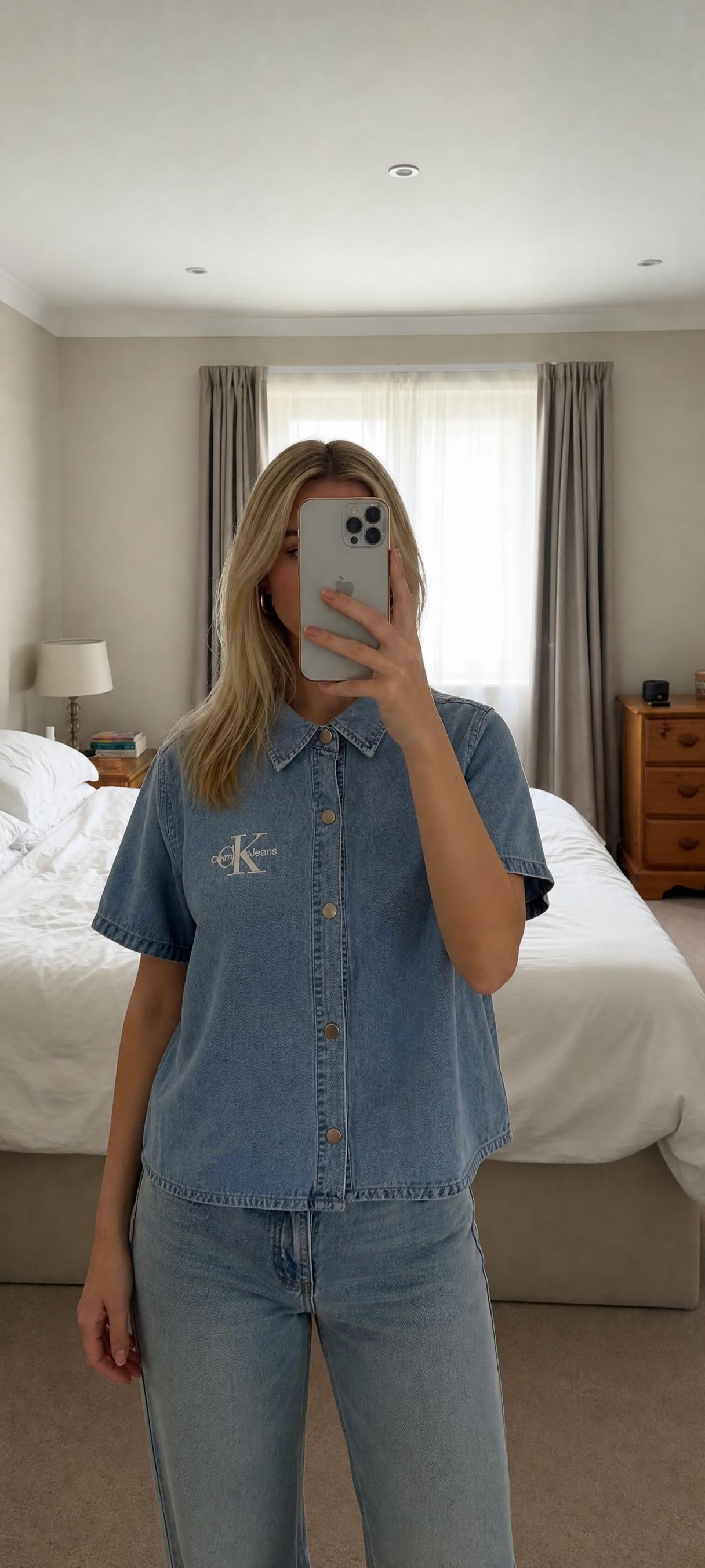 Calvin Klein Jeans Denim Shirt Short Sleeve Blue