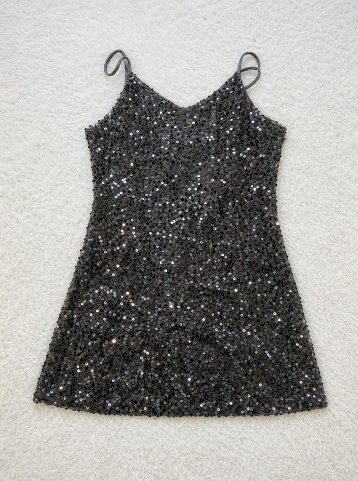 Black Sequin Camisole Top with Spaghetti Straps