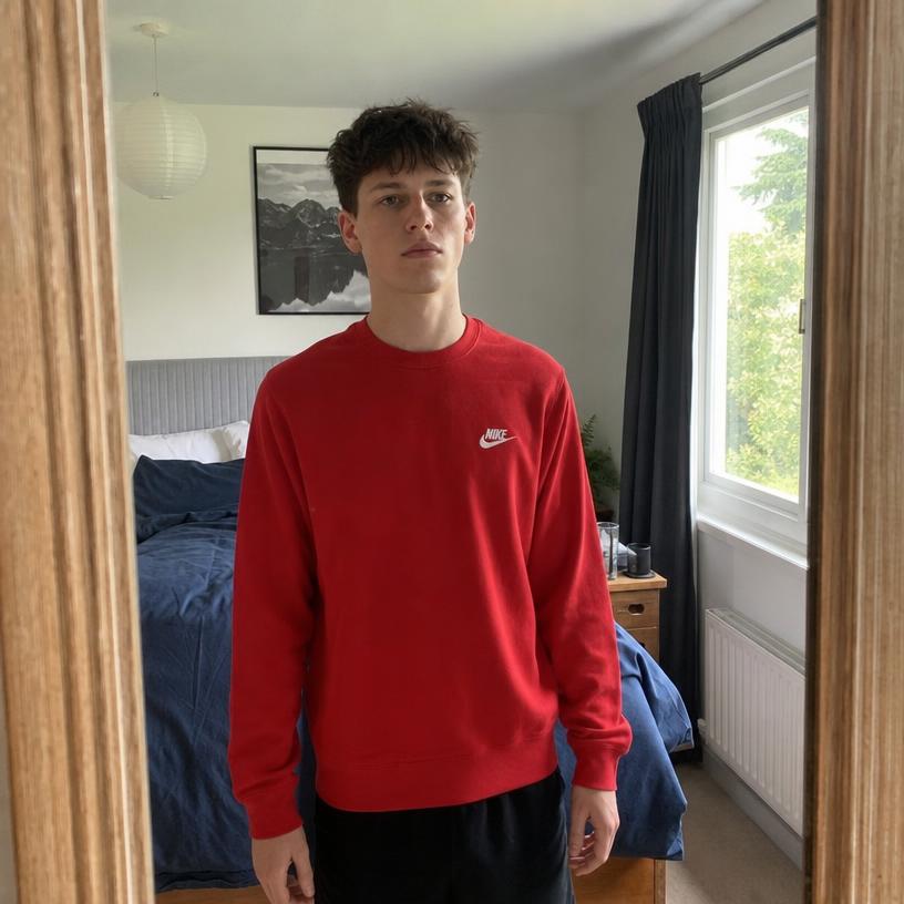 Nike Red Crewneck Sweatshirt with White Swoosh – Very Good