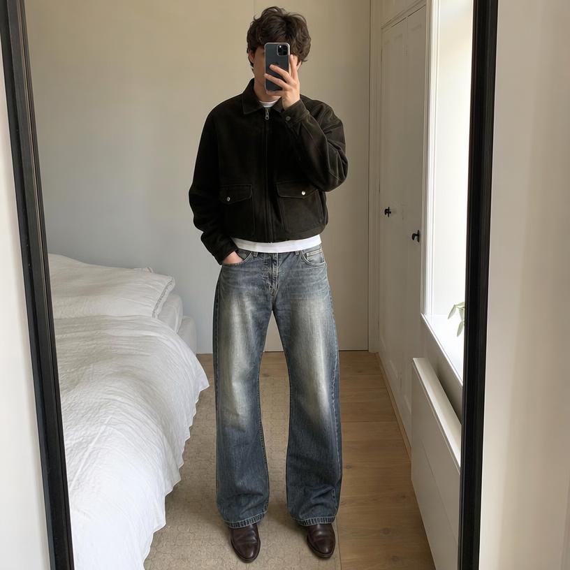 Washed charcoal straight-leg jeans with faded finish