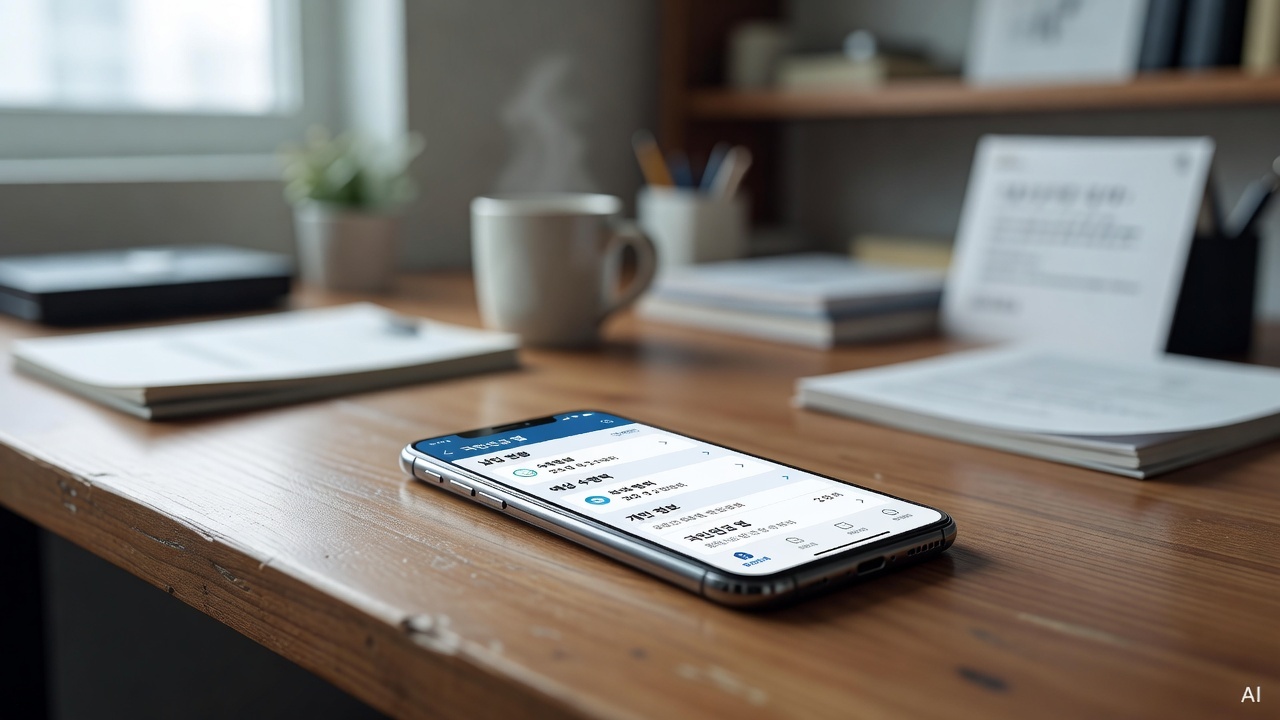 smartphone screen showing national pension app dashboard on a wooden desk