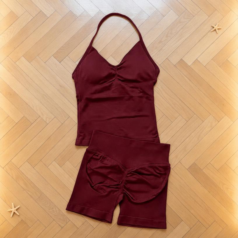 Brown ruched cami and fitted shorts set – very good condition