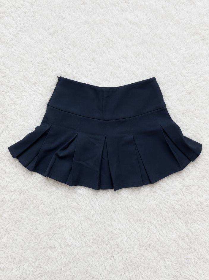 Black Panelled Pleated Mini Skirt with High Waistband