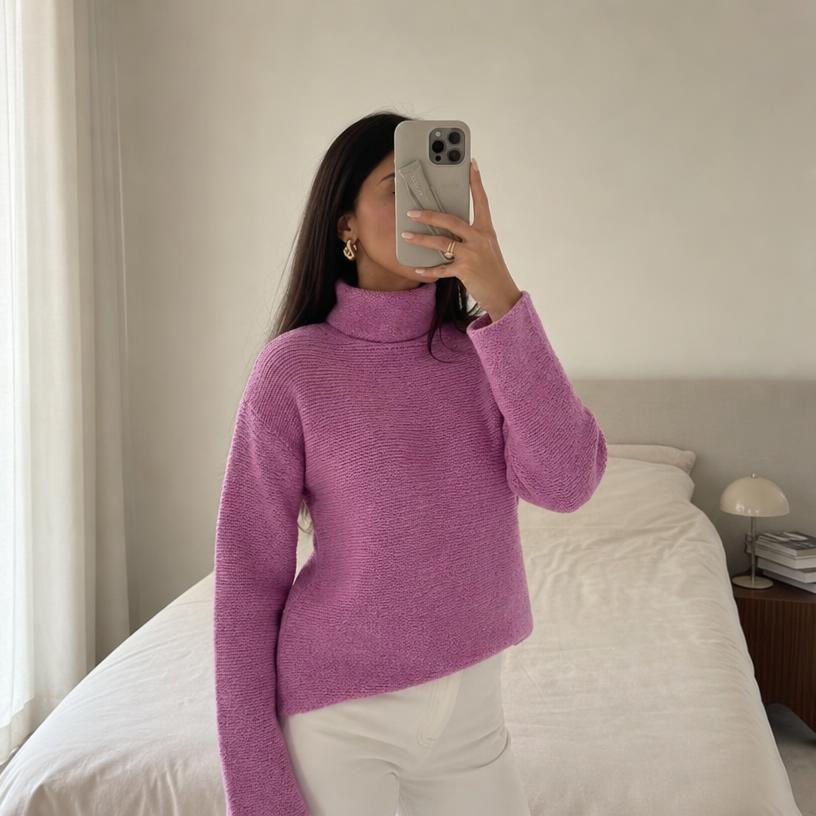 Lilac Purple Chunky Knit Roll-Neck Jumper
