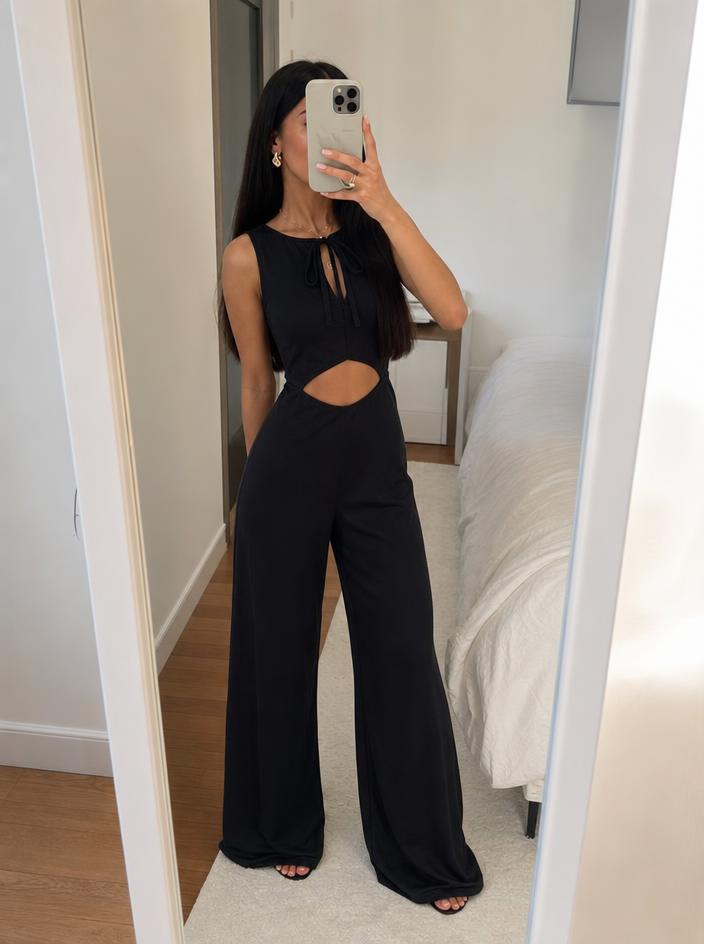Rebellious Black Tie-Waist Halter Wide-Leg Jumpsuit NWT