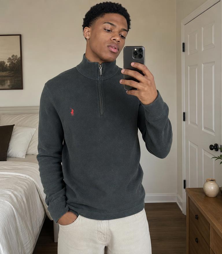 Polo Ralph Lauren charcoal corduroy quarter zip pullover