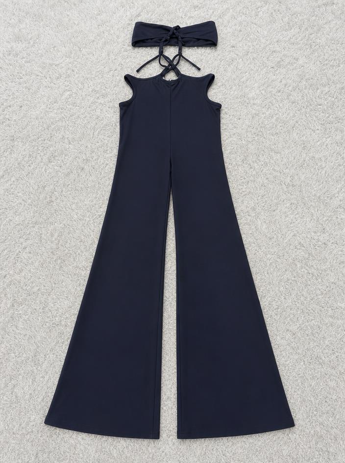 Rebellious black wide-leg halter jumpsuit with tie front new