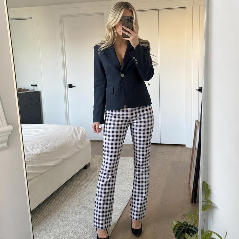 PINKO Navy Checked Blazer & Trousers Suit Set Very Good