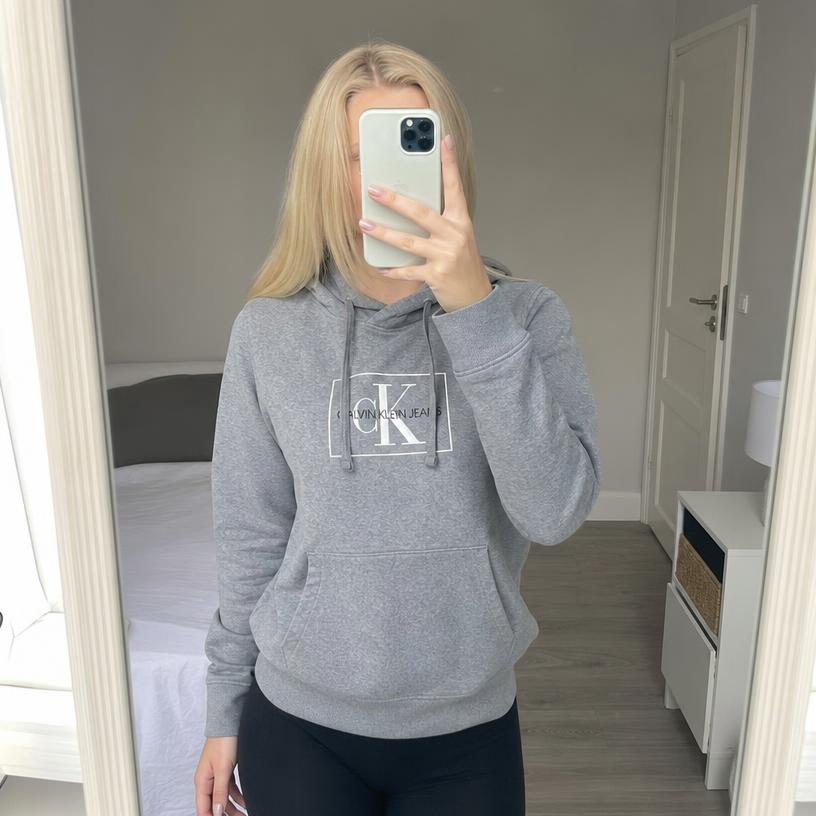Calvin Klein Jeans grey logo hoodie with kangaroo pocket