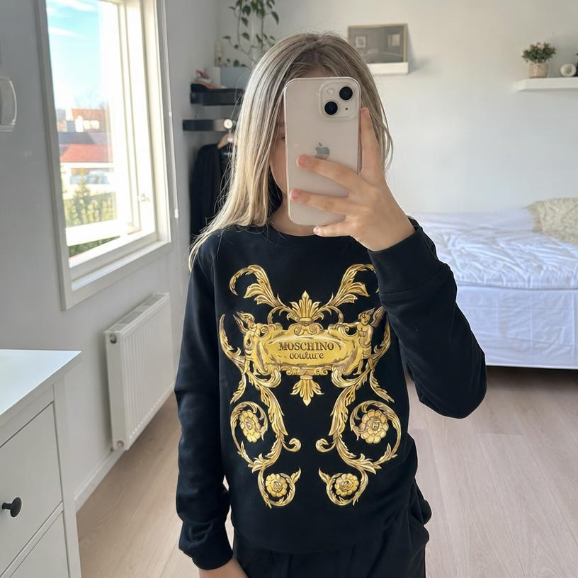 Moschino Couture Black Long Sleeve Baroque Print T-Shirt