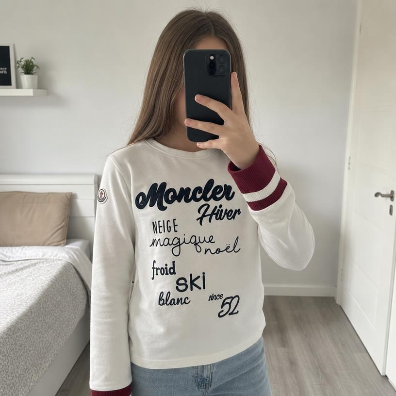 Moncler Kids Long Sleeve Graphic T-Shirt with Sleeve Badge