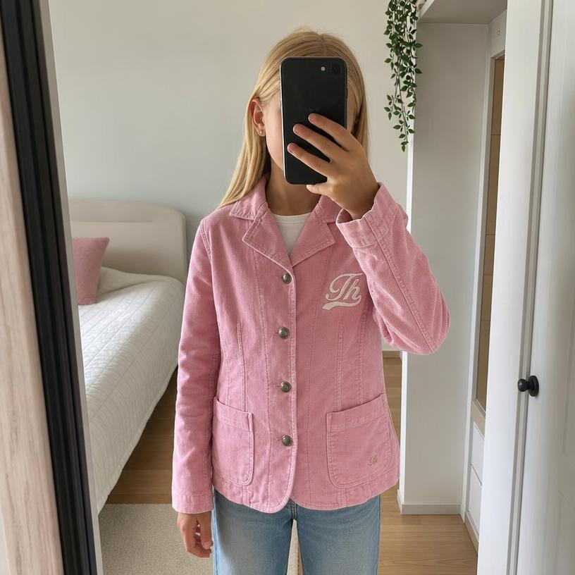 Tommy Hilfiger Pink Corduroy Jacket with Embroidered Logo