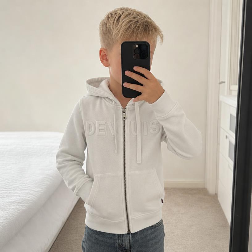GUESS off-white full-zip hoodie with tonal logo - very good