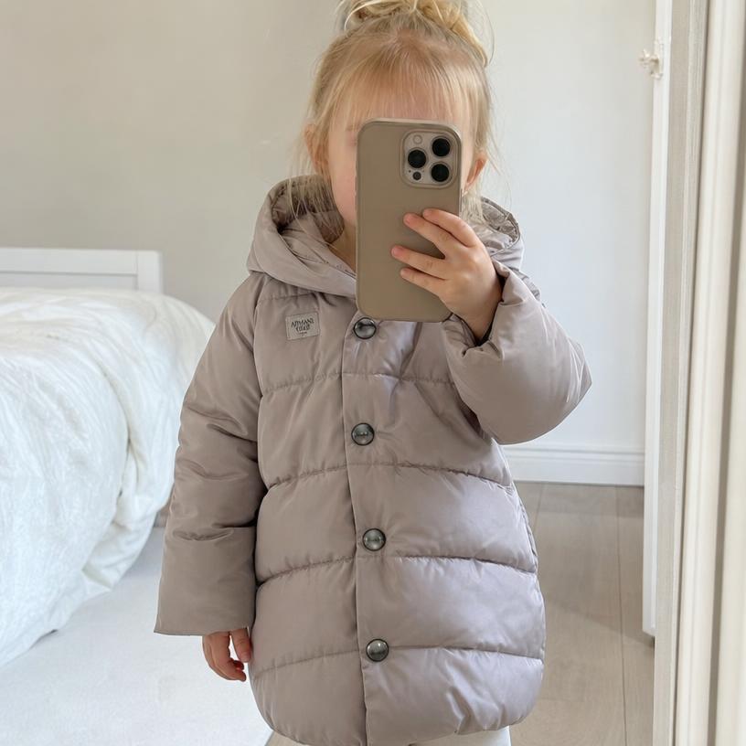 Armani Baby padded hooded coat 18M taupe beige, very good