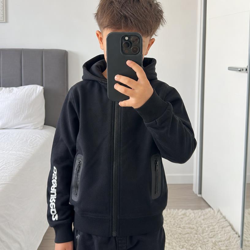 Dsquared2 Black Hooded Bomber Jacket with Sleeve Logo