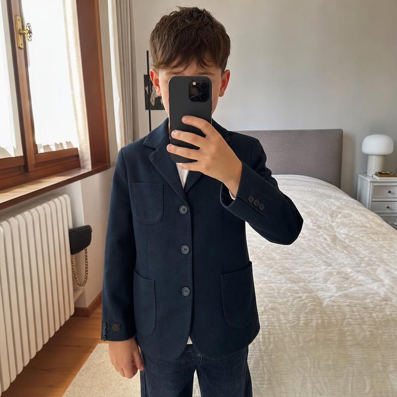Burberry navy blue tailored blazer with check lining