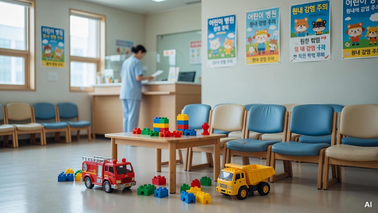 pediatric clinic waiting area with children's toys and chairs visible