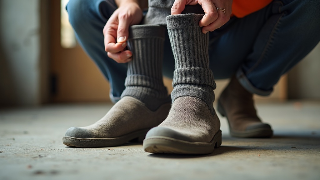 Mens heavy duty work socks on a construction site