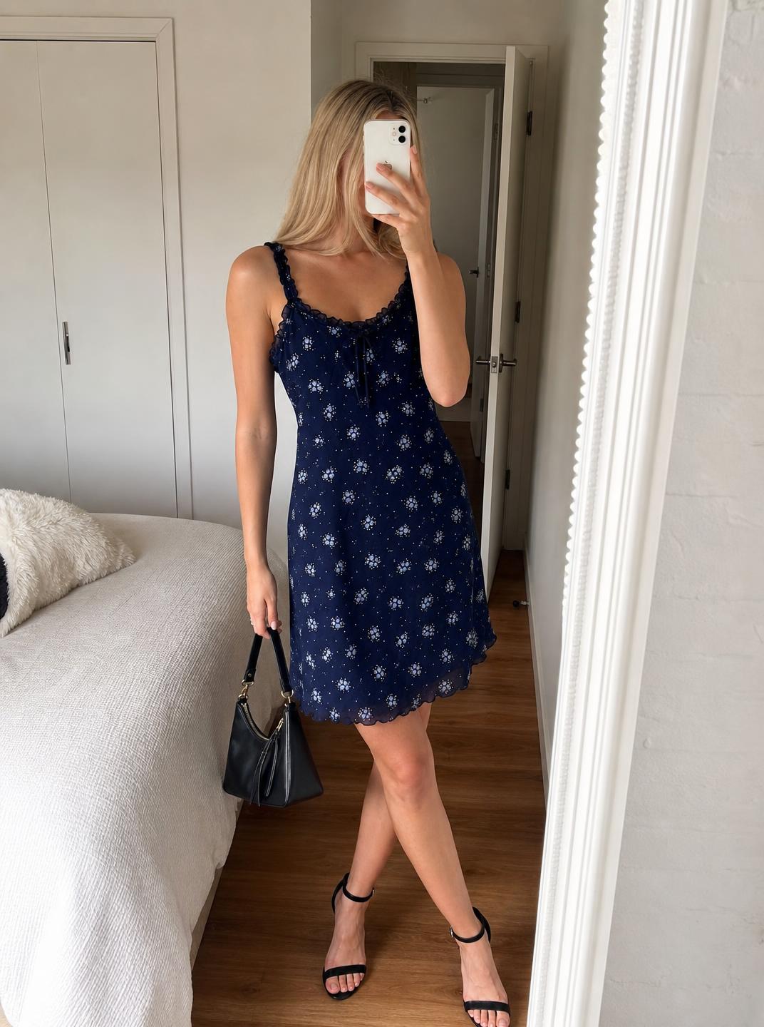 Navy Floral Lace-Trim Cami Midi Dress – Very Good