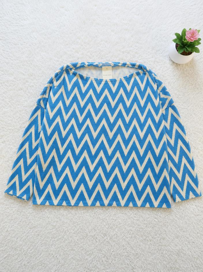 BYKLASE Chevron Knit Jumper Blue Cream Geometric Very Good